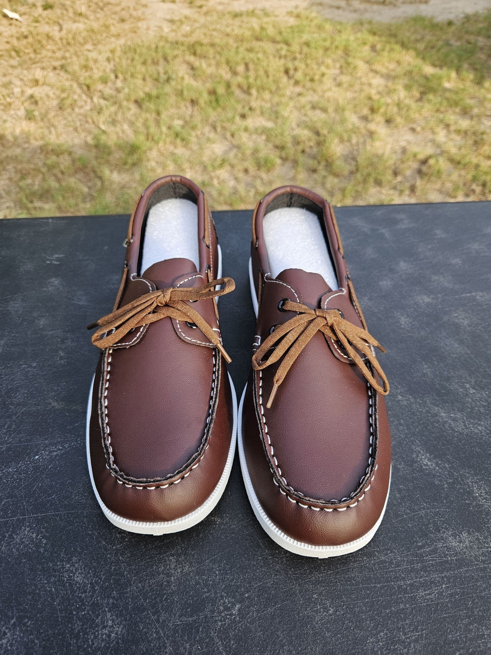 Men's Brown Leather Boat Shoes with Lace-Up Detail